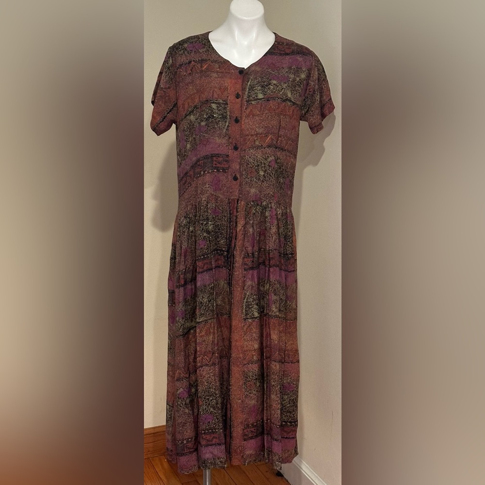 YASHI Multicolor Color, SS, Button-Down Rayon Dress Sz. M